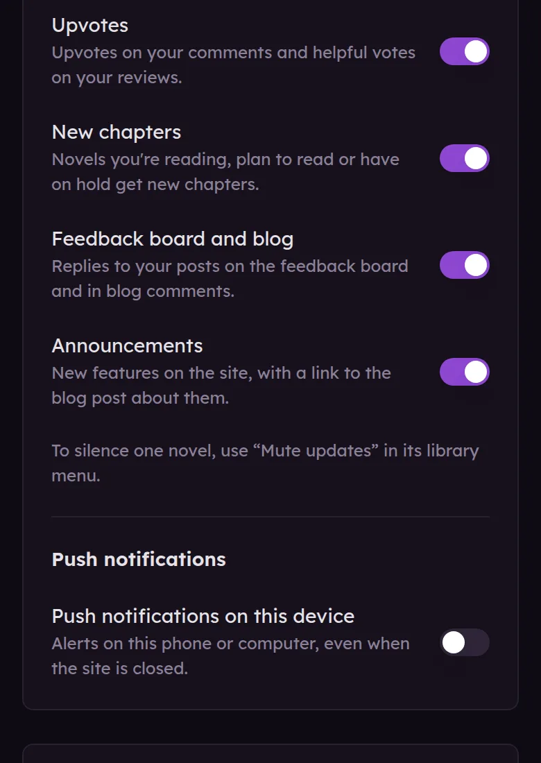 Settings › Notifications with the "Push notifications on this device" switch